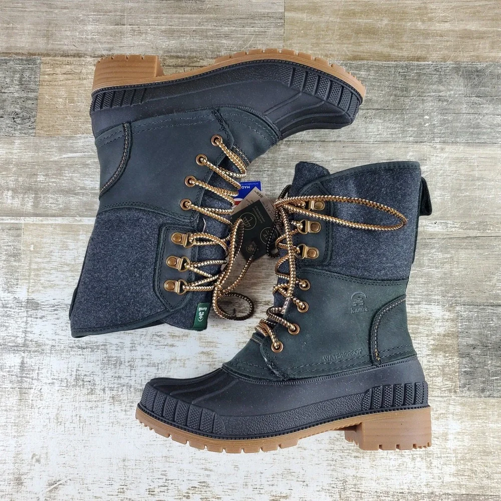 Kamik Sienna 2 Womens Winter Duck Boots Sz 6 M Black Rubber Lace-Up Comfort